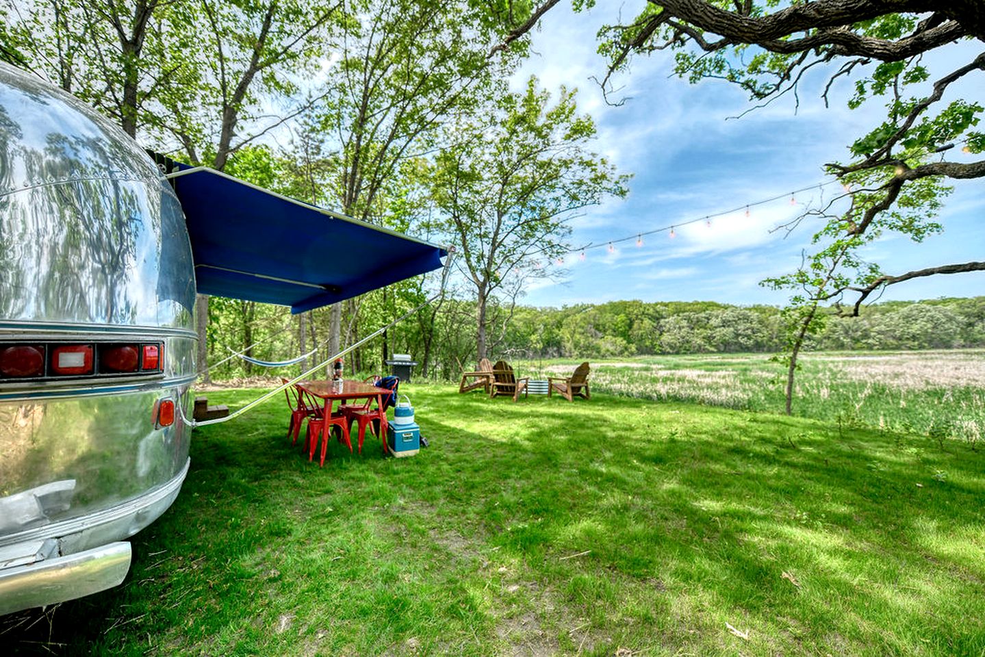 Stunning Vintage Airstream with Fire Pit Surrounded by Natural Beauty for an Amazing Outdoor Adventure in Troy, Wisconsin