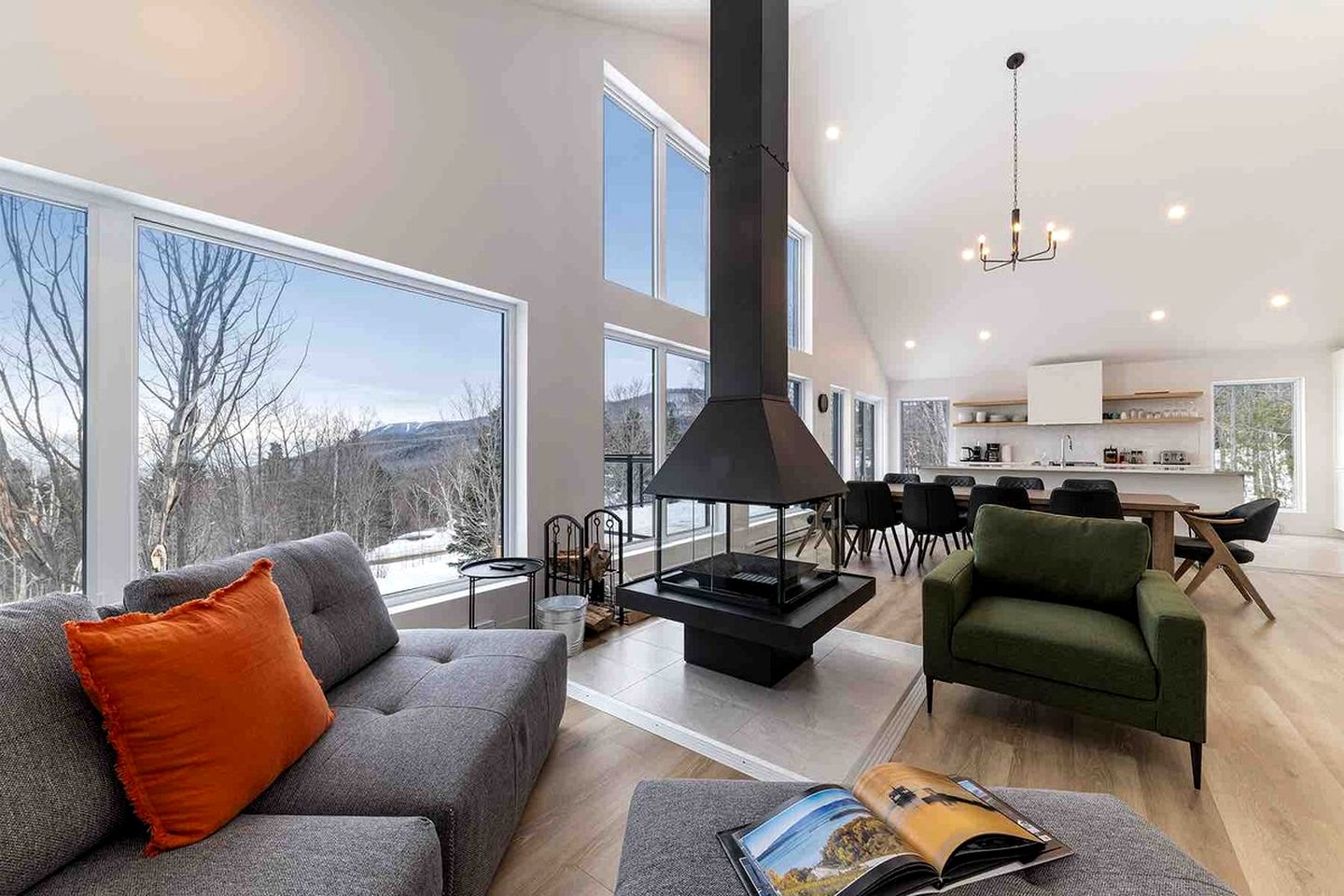 Contemporary Pet-Friendly Mountain Getaway with Saint Lawrence River Views near Baie-Saint-Paul, Quebec