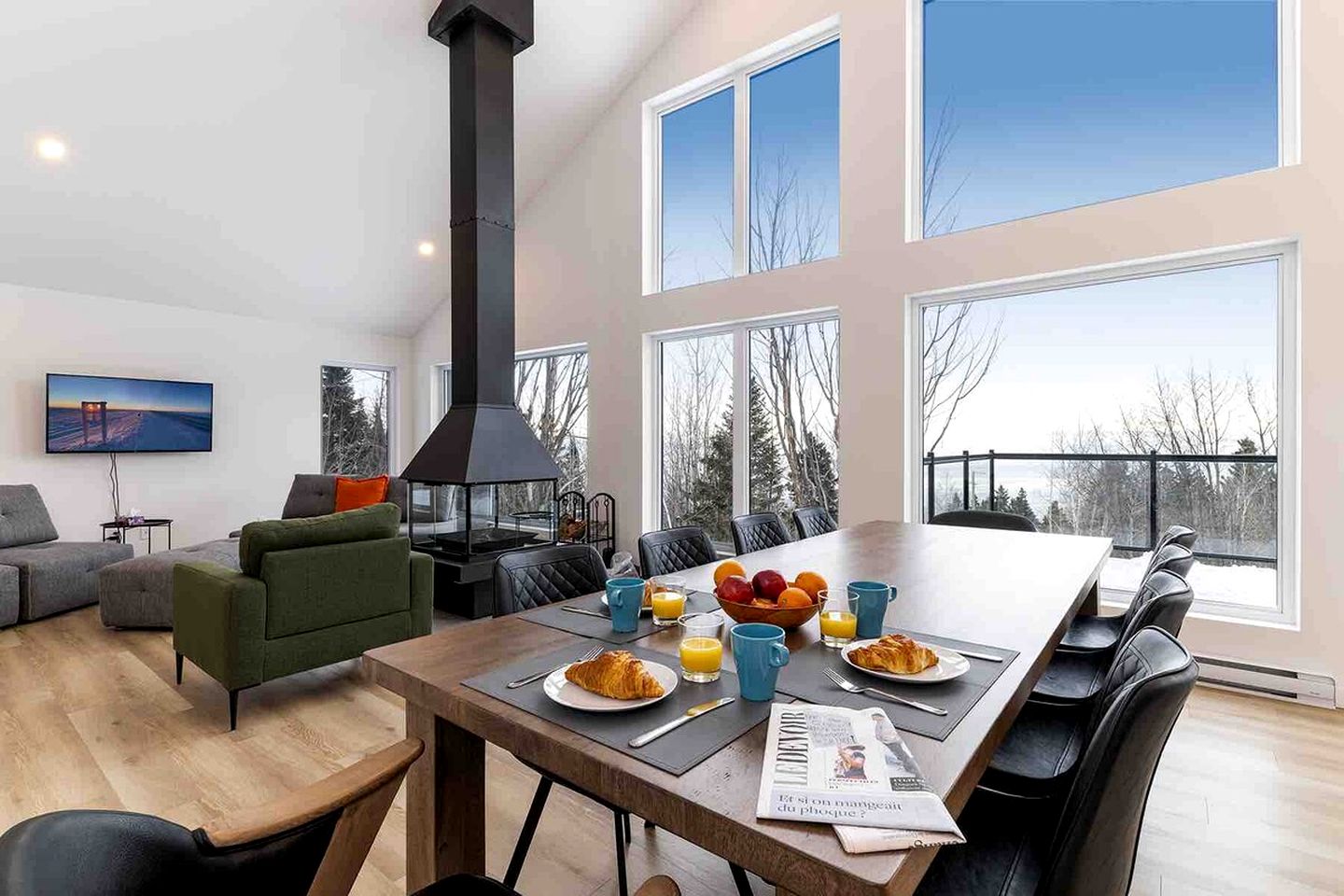 Contemporary Pet-Friendly Mountain Getaway with Saint Lawrence River Views near Baie-Saint-Paul, Quebec
