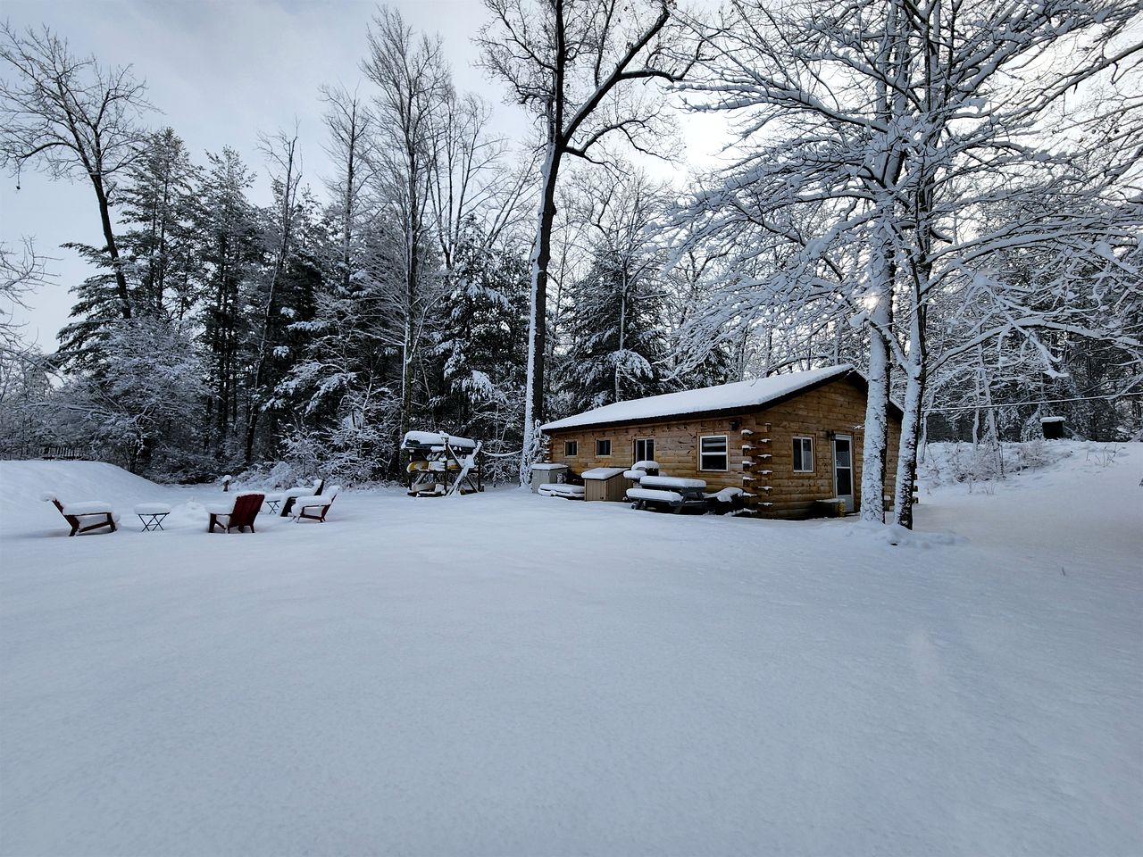 Cozy Lakeside Log Cabin with Kayaks & Arcade Access near Trails in Bitely, Michigan
