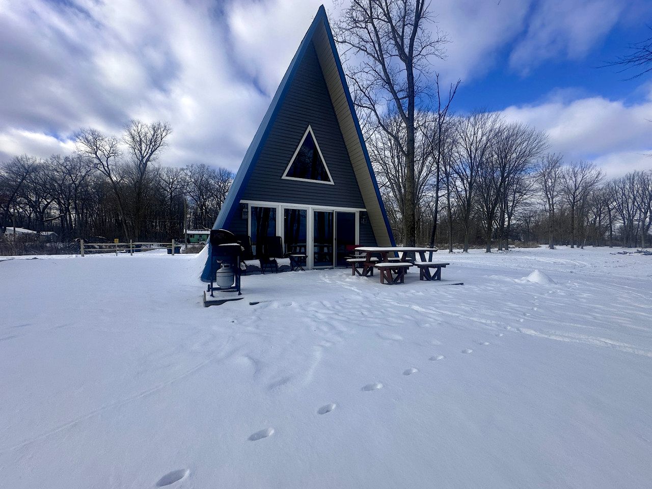 Lofted A-Frame Cabin with Direct Lake Access and Equipped Deck in Michigan
