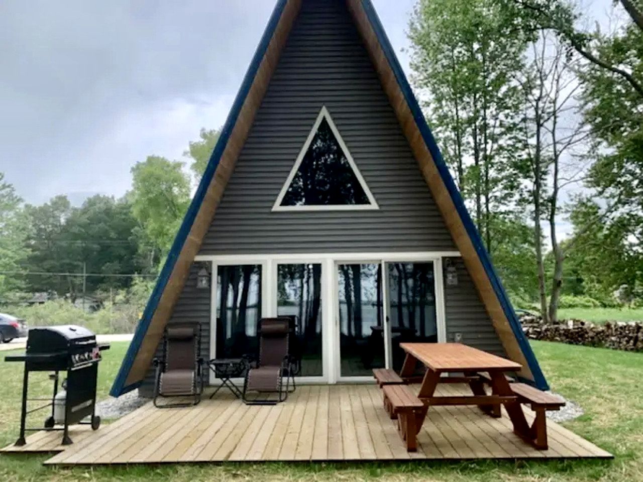 Lofted A-Frame Cabin with Direct Lake Access and Equipped Deck in Michigan