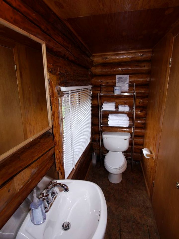 Traditional Log Cabin with Large Windows on the Kenai Peninsula, Alaska