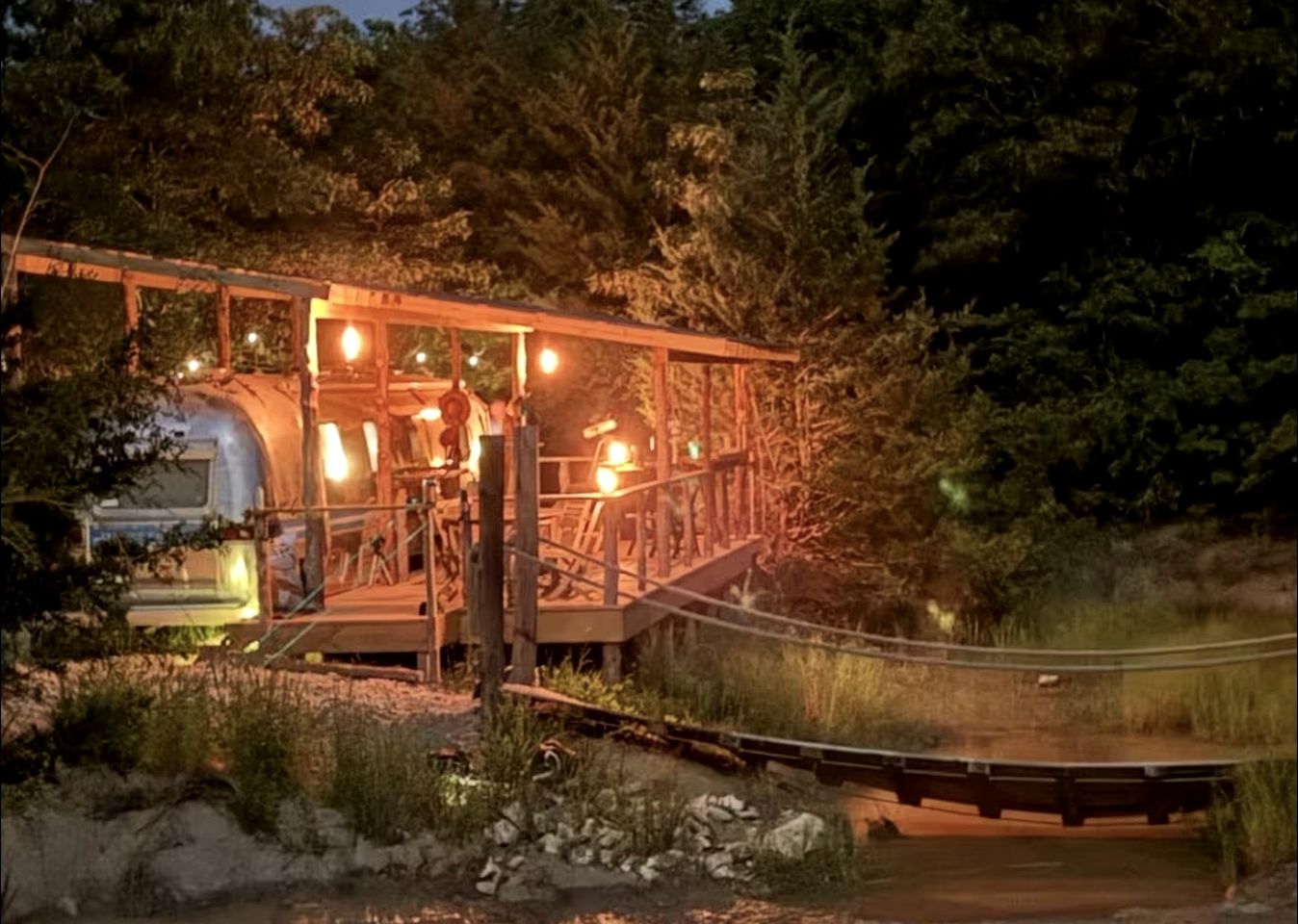 Luxurious Remodeled Airstream with Wraparound Deck and Spa near Honey Grove, Texas