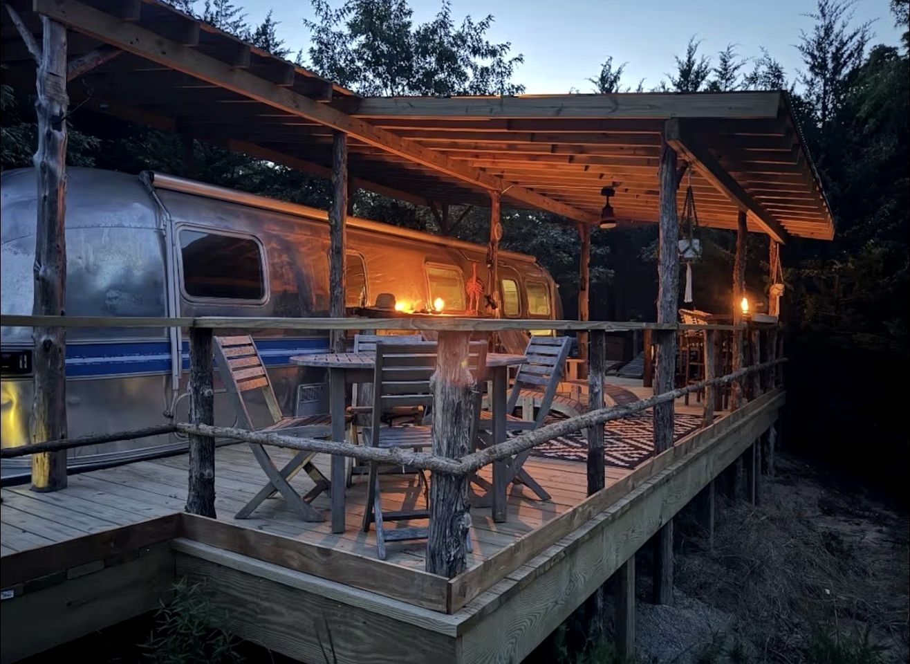 Luxurious Remodeled Airstream with Wraparound Deck and Spa near Honey Grove, Texas