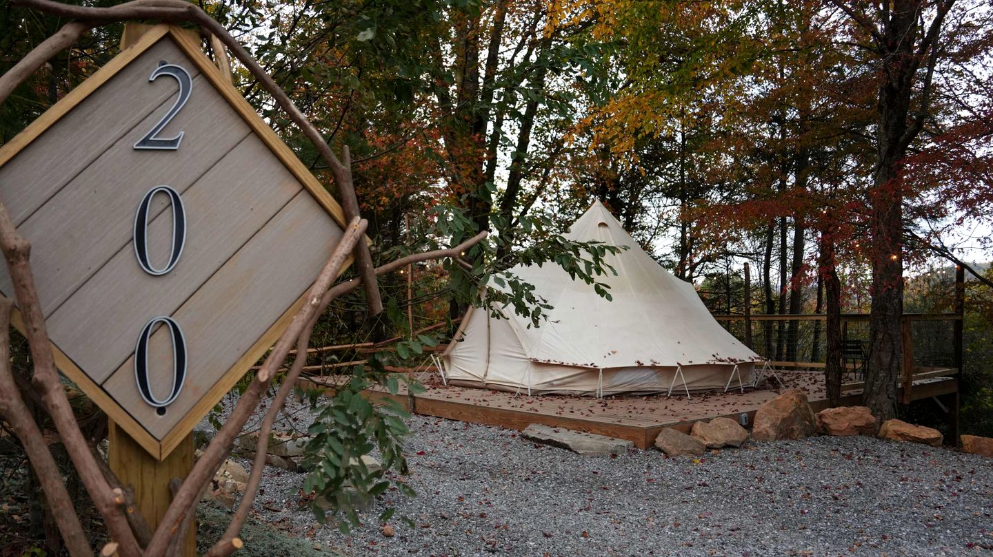 Luxury Bell Tent Glamping with Hot Tub and Stargazing Deck Retreat in Waynesville, North Carolina