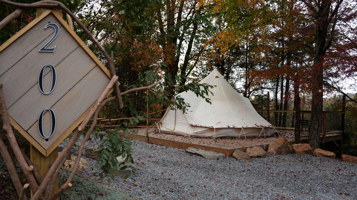 Luxury Bell Tent Glamping with Hot Tub and Stargazing Deck Retreat in Waynesville, North Carolina