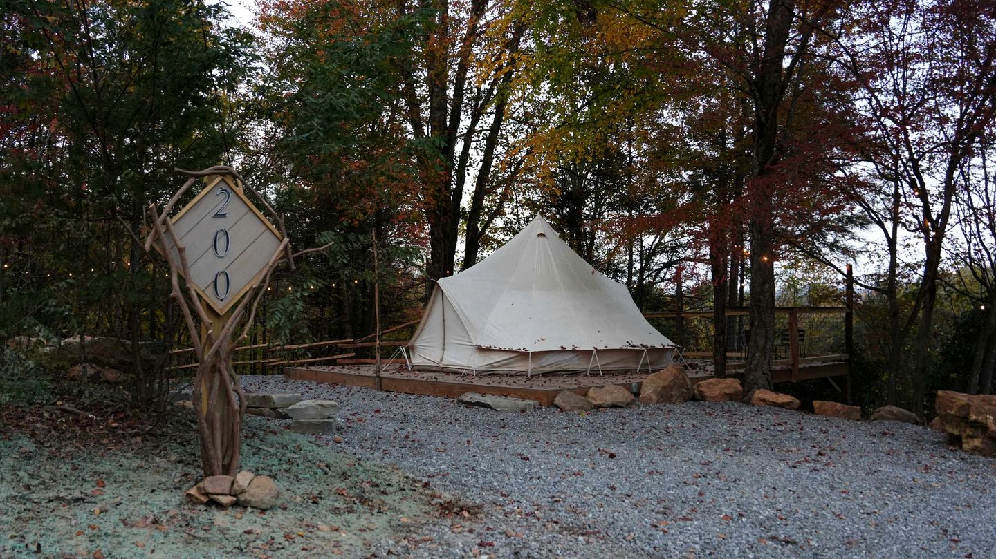 Luxury Bell Tent Glamping with Hot Tub and Stargazing Deck Retreat in Waynesville, North Carolina