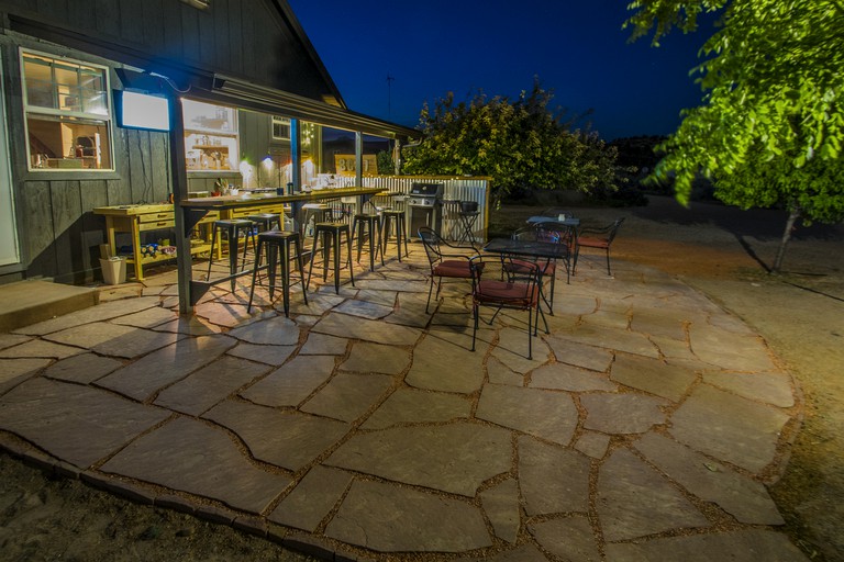 Open kitchen and patio at night of Grand Staircase-Escalante camping