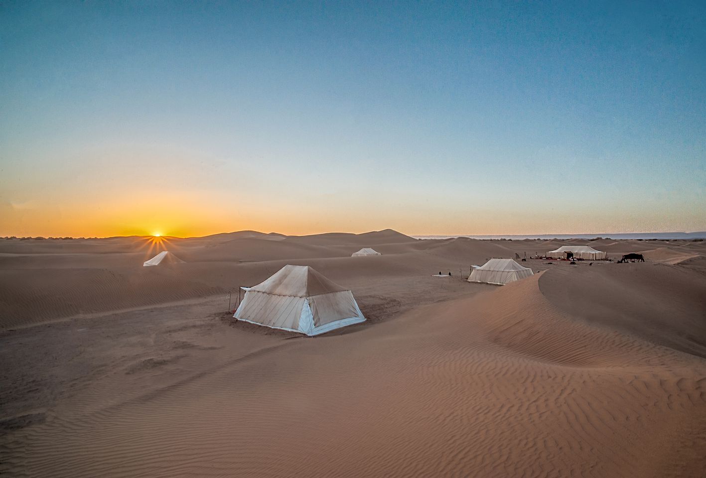 Luxury Camping Tent in the Erg Chigaga Dunes of the Sahara Desert, Morocco