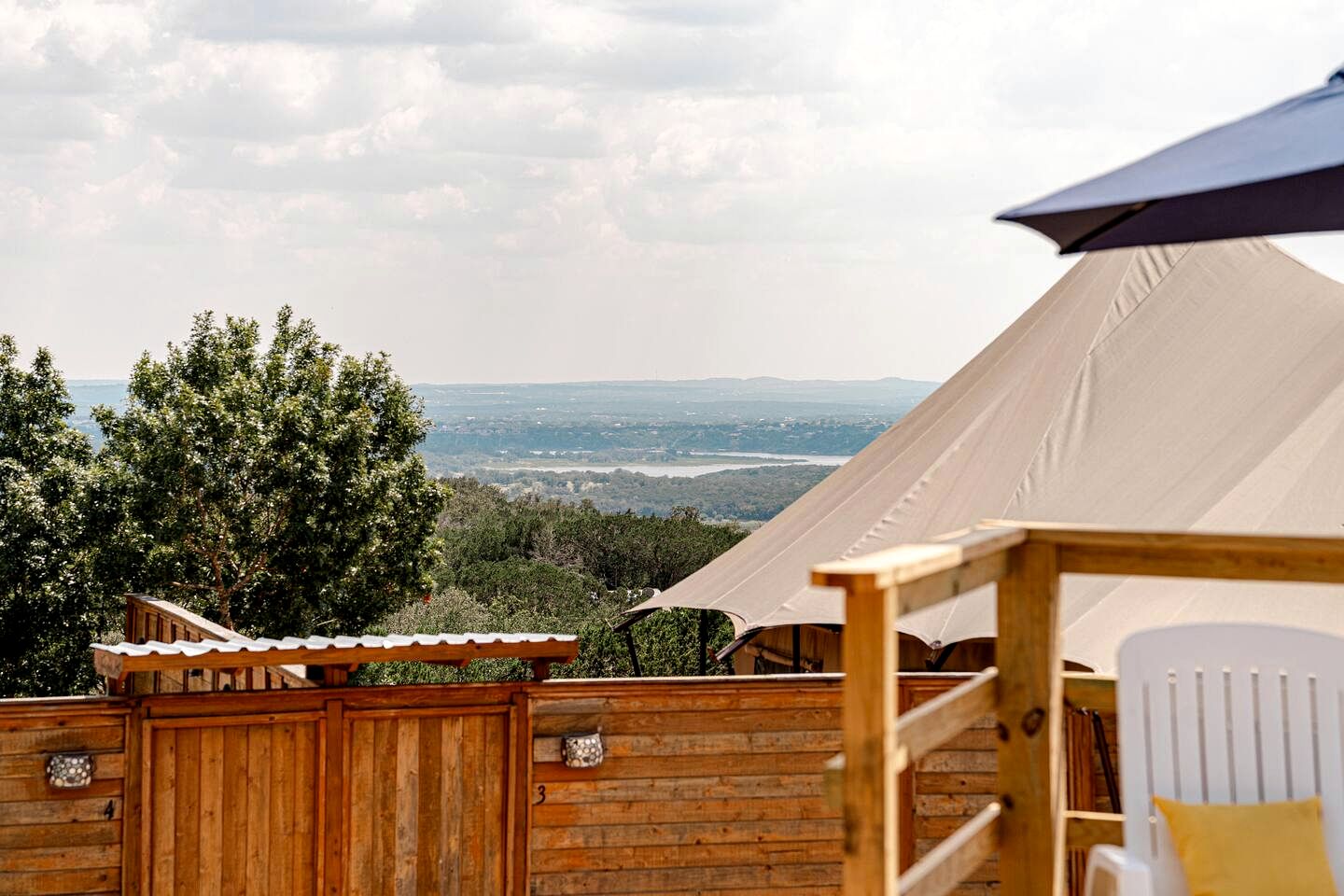 Romantic Hilltop Safari Glamping Tent with Lake Views near Lake Travis in Marble Falls, Texas