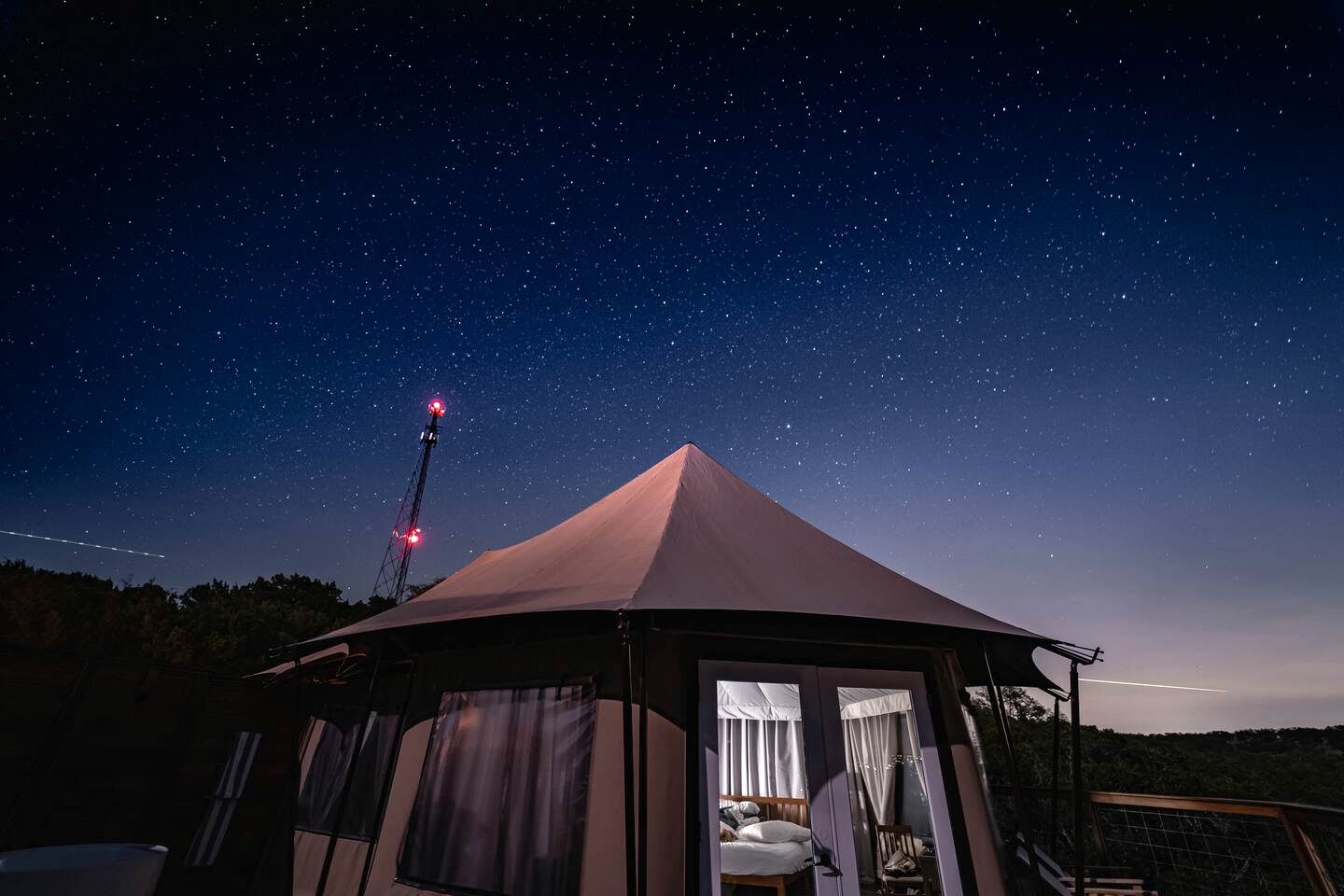 Romantic Hilltop Safari Glamping Tent with Lake Views near Lake Travis in Marble Falls, Texas