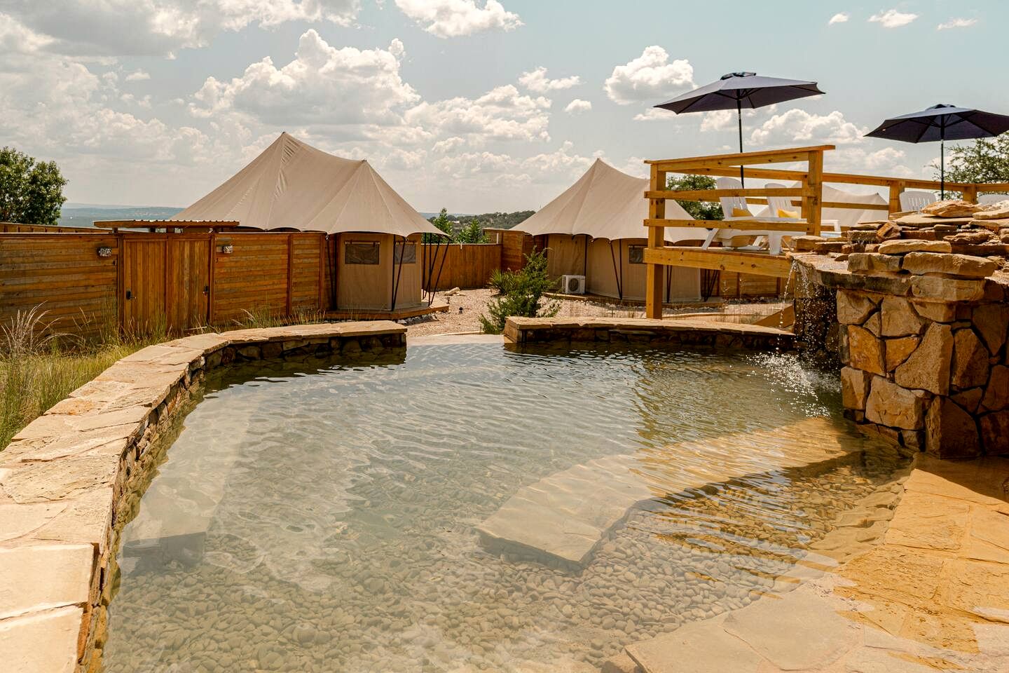 Romantic Hilltop Safari Glamping Tent with Lake Views near Lake Travis in Marble Falls, Texas
