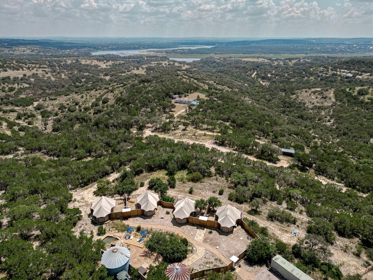Romantic Hilltop Safari Glamping Tent with Lake Views near Lake Travis in Marble Falls, Texas