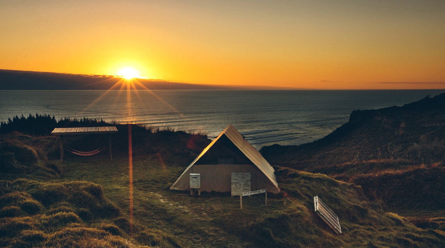 Luxury Tent Resort and Tree House Paradise above Karioitahi Beach, New Zealand