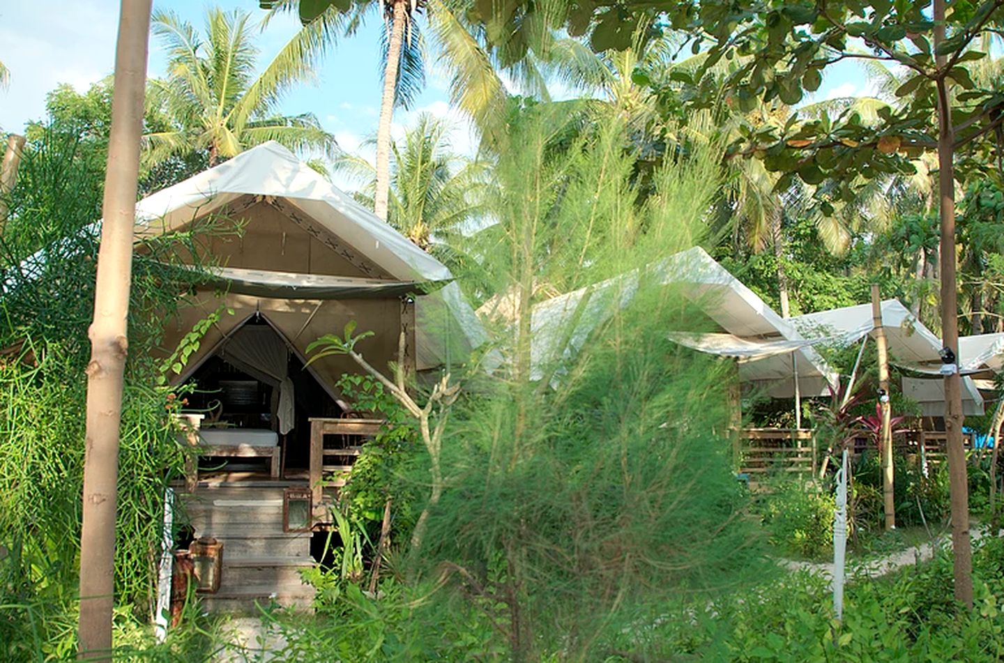 Luxury Tents in Coconut Plantation on Gili Trawangan Island of Indonesia