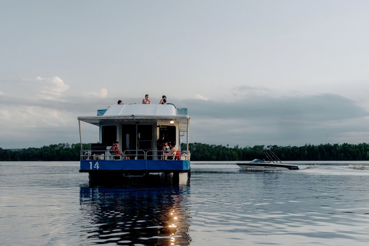 Luxury Wide-Body Houseboat with Flybridge Steering & Water Slide Near Birch Lake, Babbitt, Minnesota