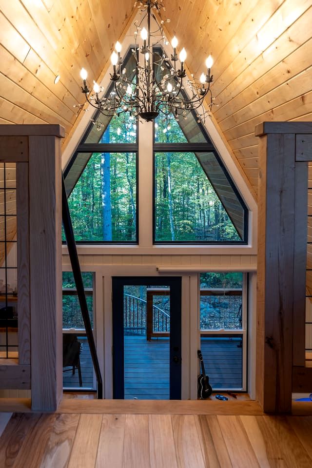 Eco-Friendly Solar Powered A-Frame Treehouse with Hot Tub and Private Dock  on Littlefield Pond, near Wells, Maine