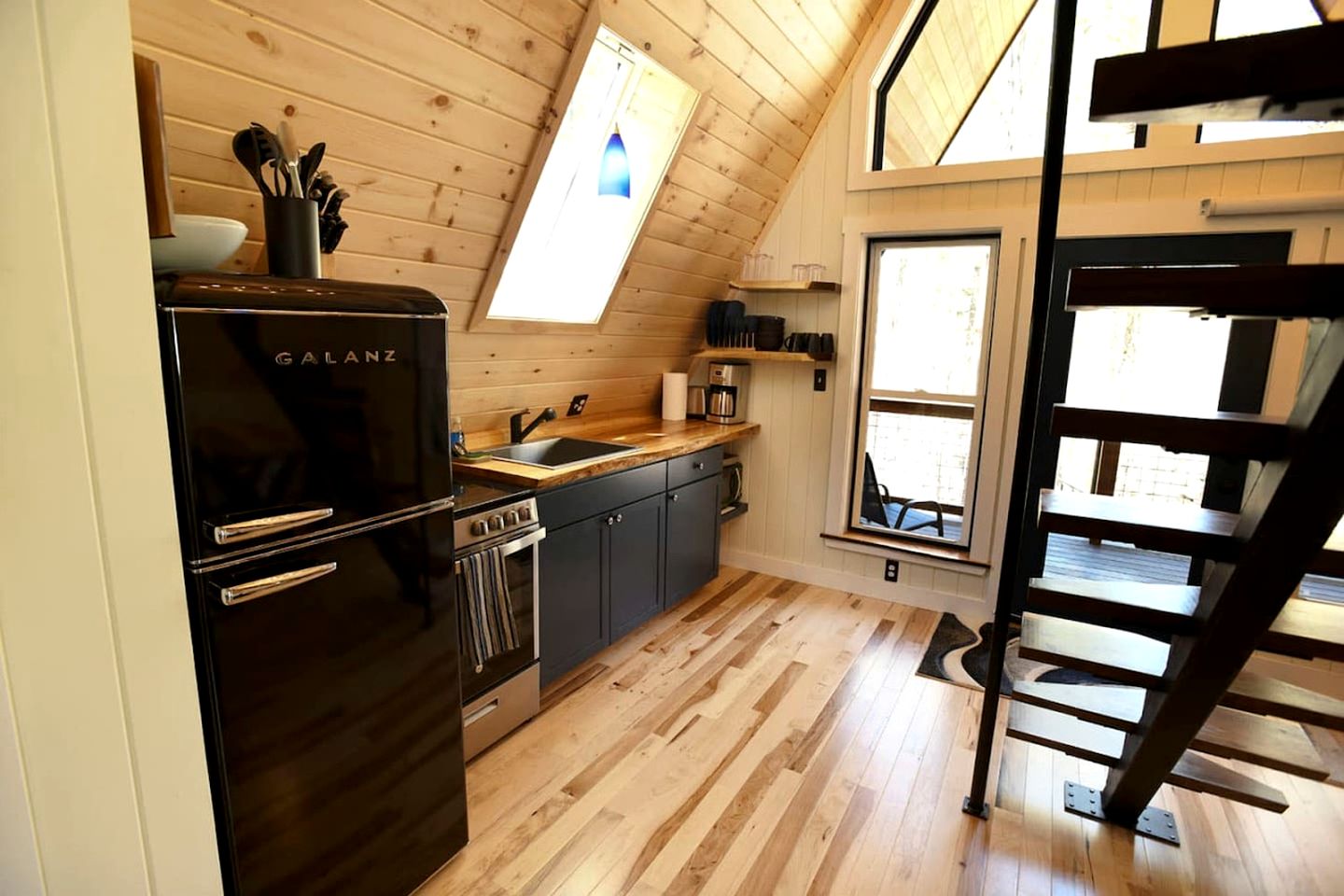 Eco-Friendly Solar Powered A-Frame Treehouse with Hot Tub and Private Dock  on Littlefield Pond, near Wells, Maine