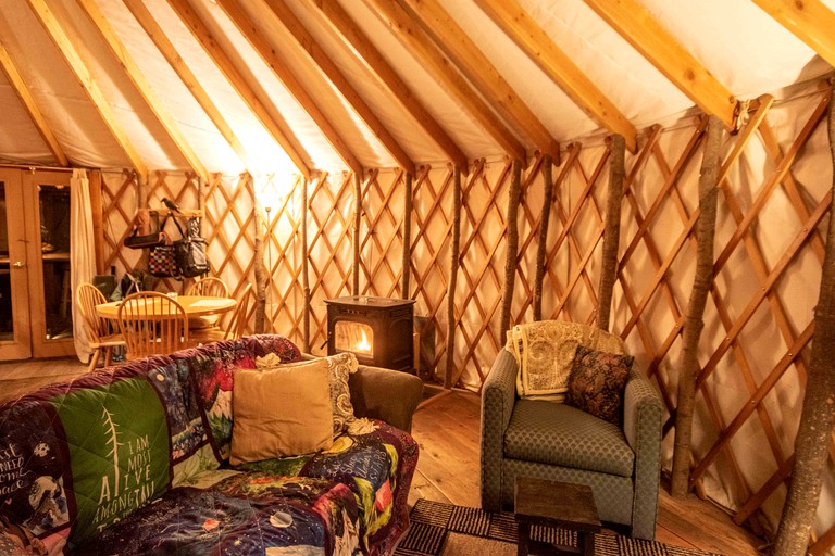 Living area of camping yurts in Vermont.