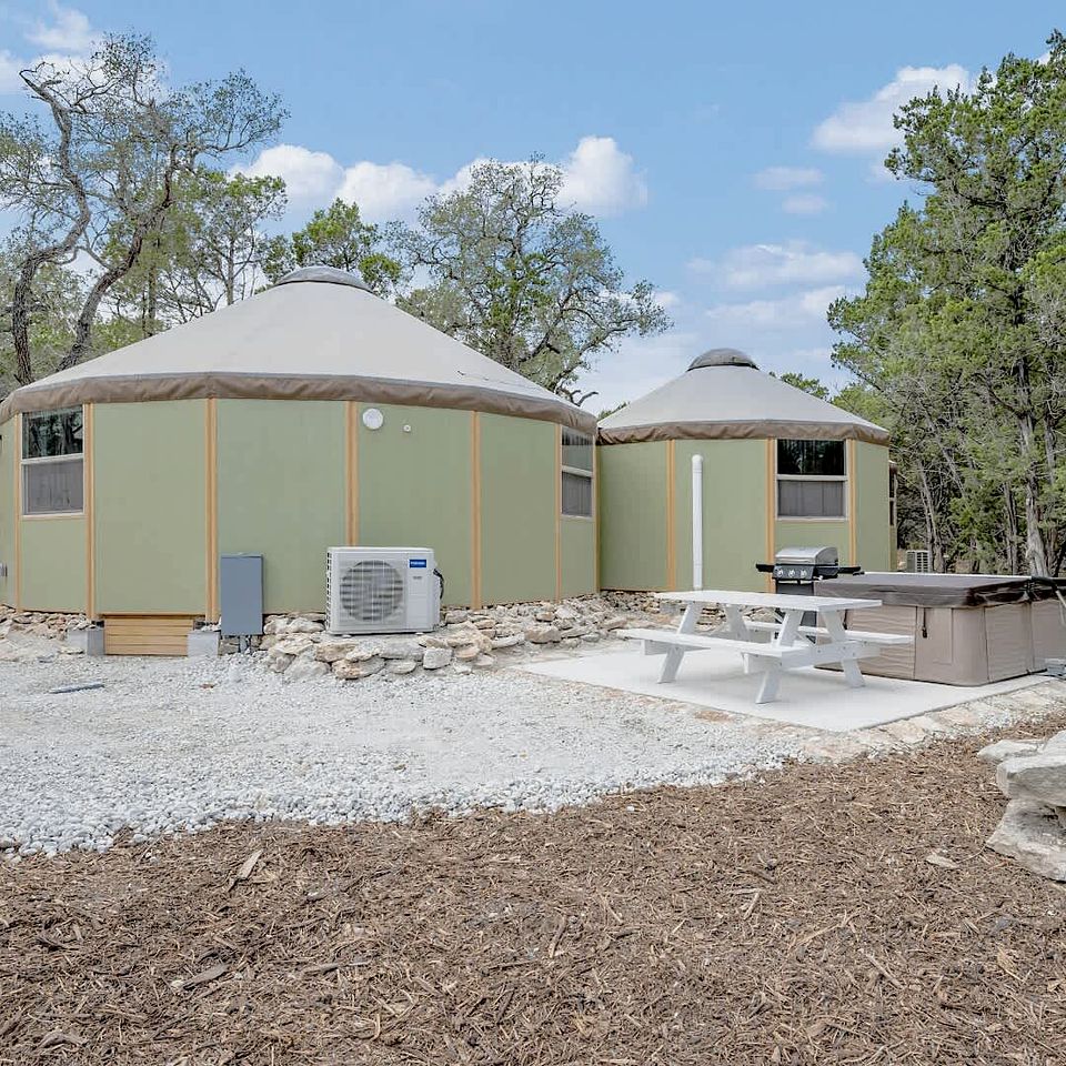 Charming Luxury Yurt-Cabin Retreat with Hot Tub Near Canyon Lake, Texas