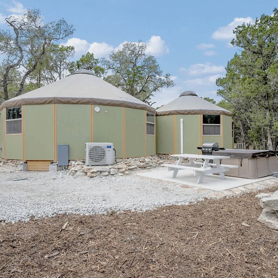 Luxurious Connected Yurt Cabins with Private Hot Tubs Near Canyon Lake, Texas Hill Country