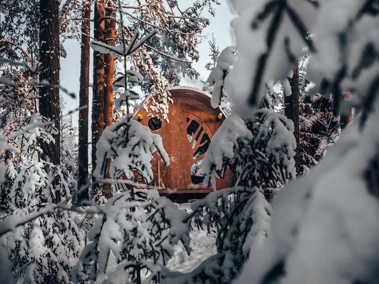 Modern Pod Rental with Wood-Burning Stove for a Woodland Vacation near Falun, Sweden