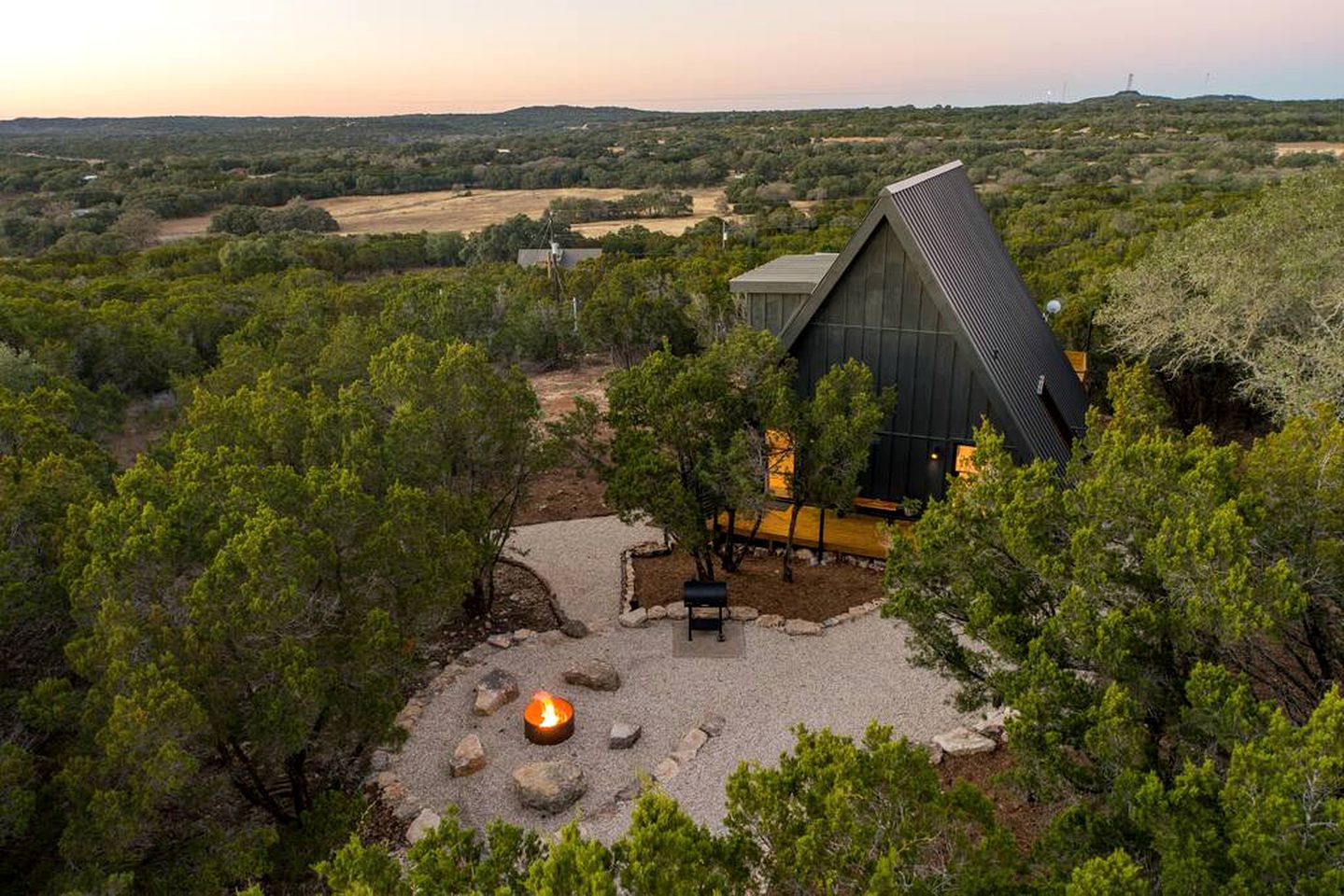 Modern and Secluded A-Frame with a Hot Tub for a Romantic Texas Hill Country Getaway