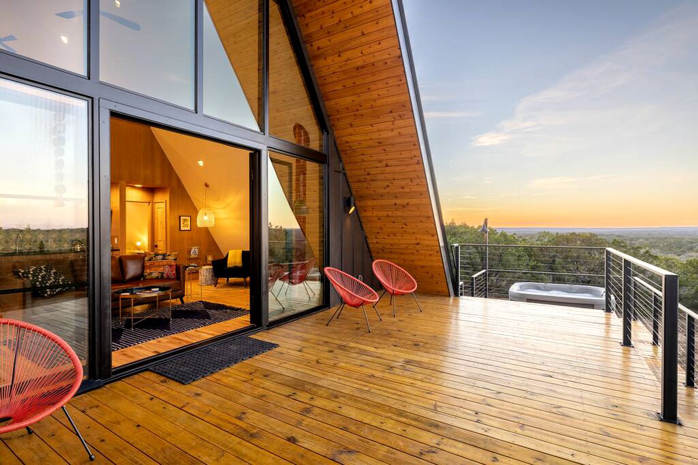 Modern and Secluded A-Frame with a Hot Tub for a Romantic Texas Hill Country Getaway