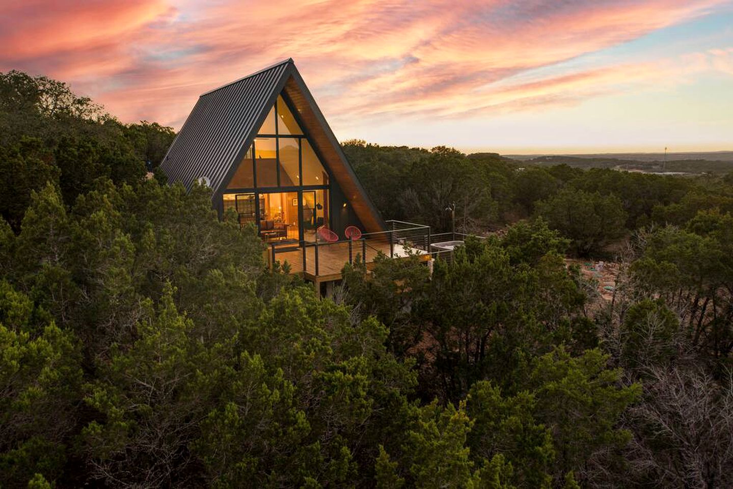 Modern and Secluded A-Frame with a Hot Tub for a Romantic Texas Hill Country Getaway
