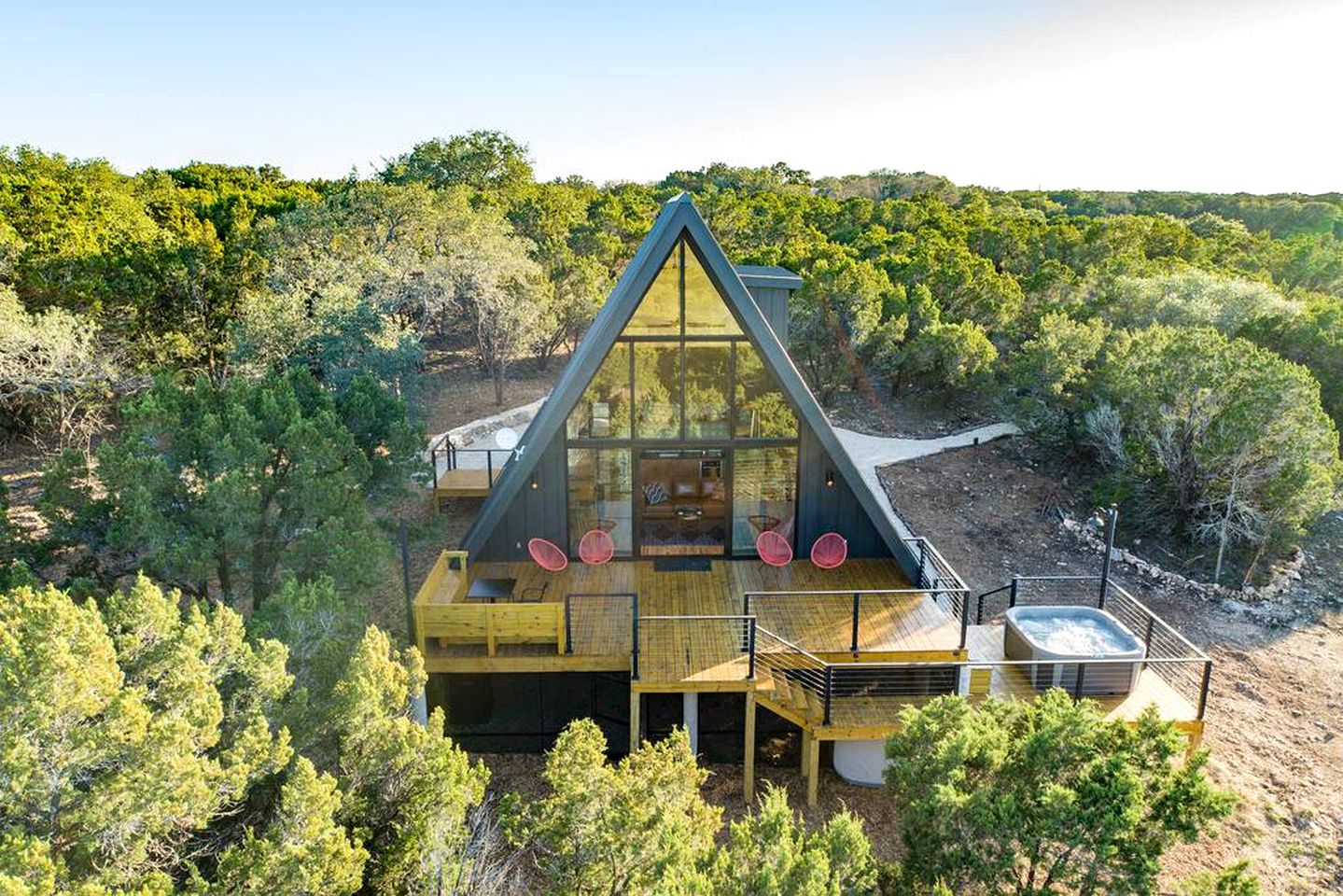 Modern and Secluded A-Frame with a Hot Tub for a Romantic Texas Hill Country Getaway