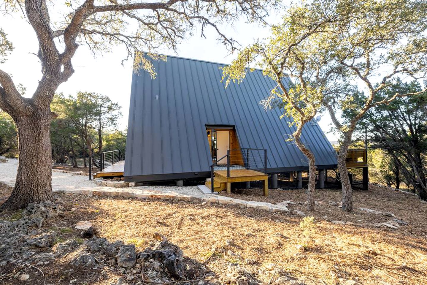 Modern and Secluded A-Frame with a Hot Tub for a Romantic Texas Hill Country Getaway