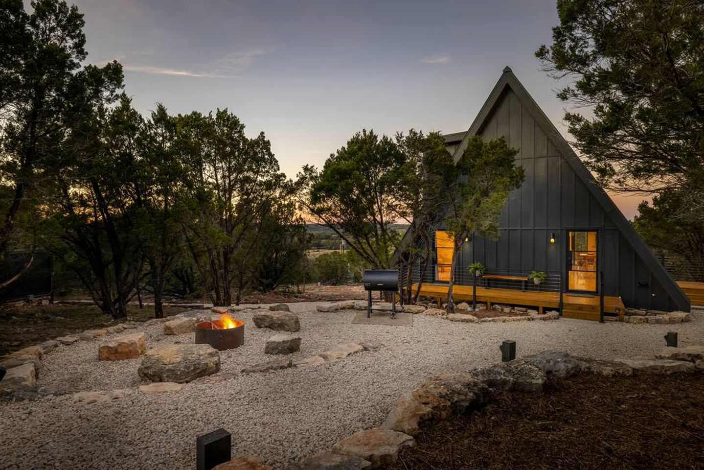 Modern and Secluded A-Frame with a Hot Tub for a Romantic Texas Hill Country Getaway