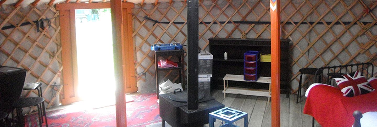 Mongolian-Style Yurt Camping Rentals near Small Countryside Farm in West Midlands