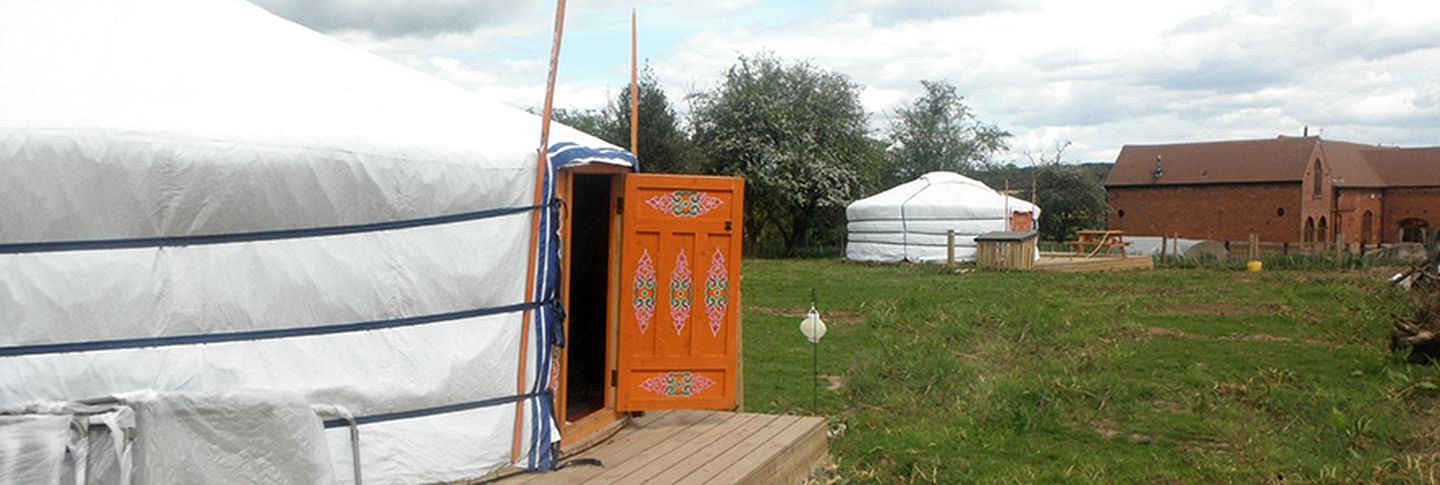 Mongolian-Style Yurt Camping Rentals near Small Countryside Farm in West Midlands