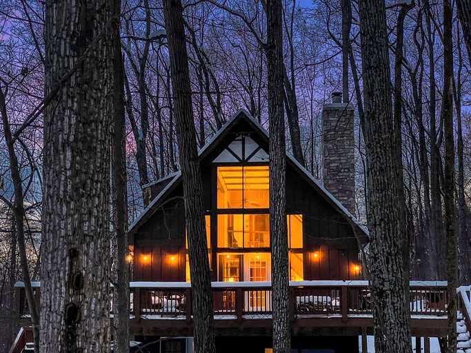 Beautiful A Frame Surrounded by Trees and Fire Pit Provided in Rock Gap, West Virginia
