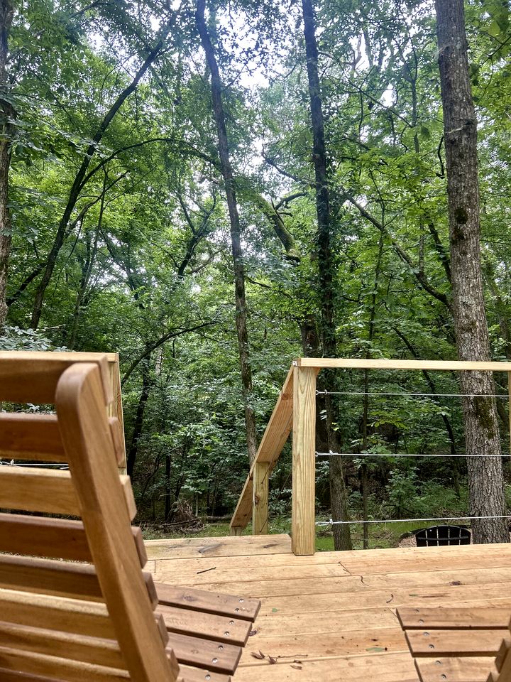Enchanting Mountain Glamping Tents with Elevated Decks and Fire Pit Near Gentry, AR