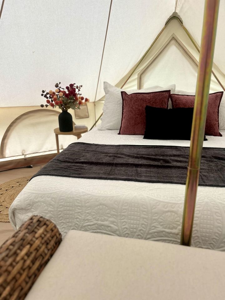 Enchanting Mountain Glamping Tents with Elevated Decks and Fire Pit Near Gentry, AR