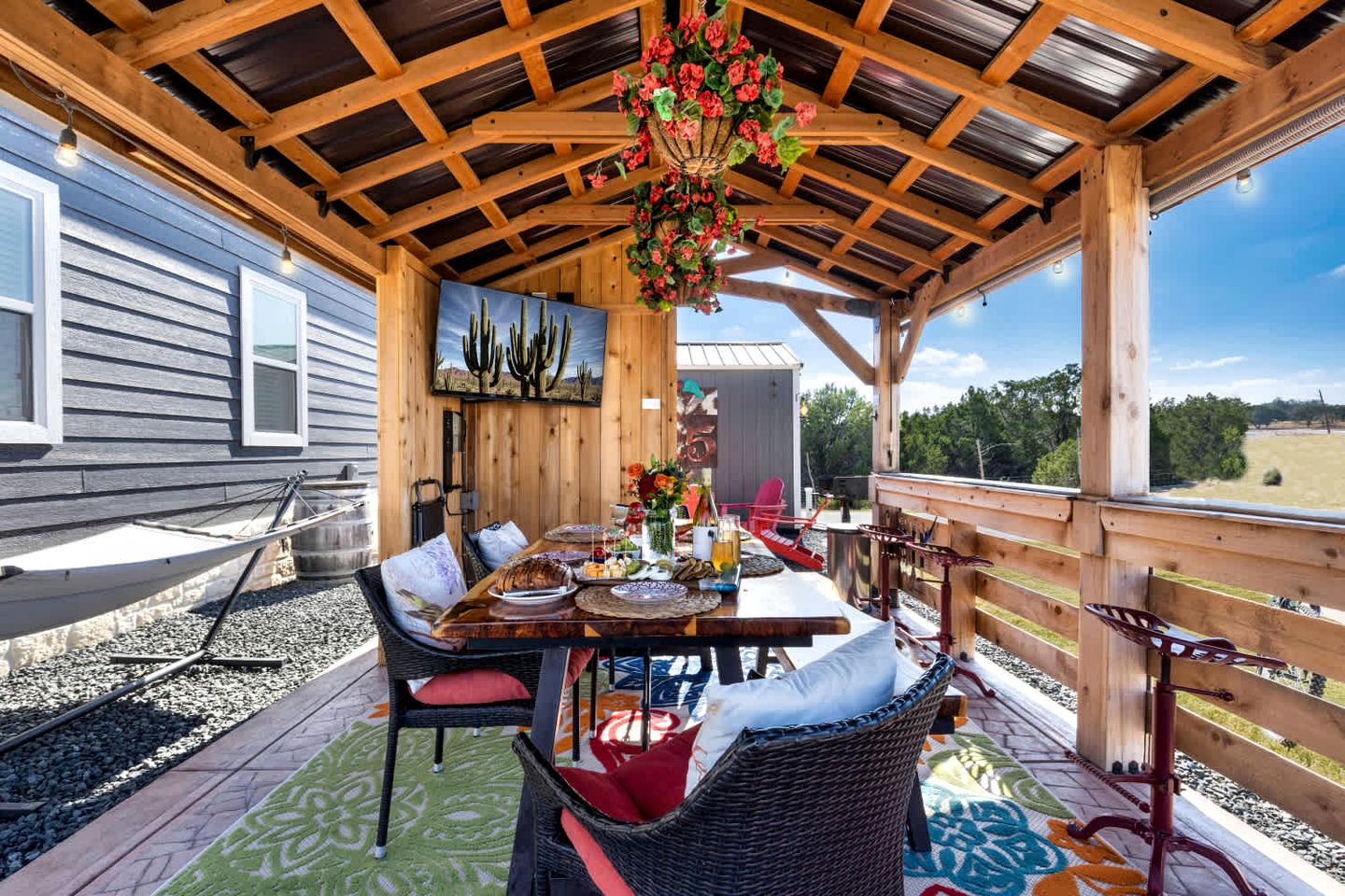 Stylish and Whimsical Tiny Home Retreat with Private Outdoor Oasis, Fire Pit, and Starry Hill Country Views Near Fredericksburg, TX