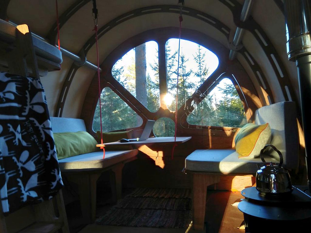 Modern Pod Rental with Wood-Burning Stove for a Woodland Vacation near Falun, Sweden