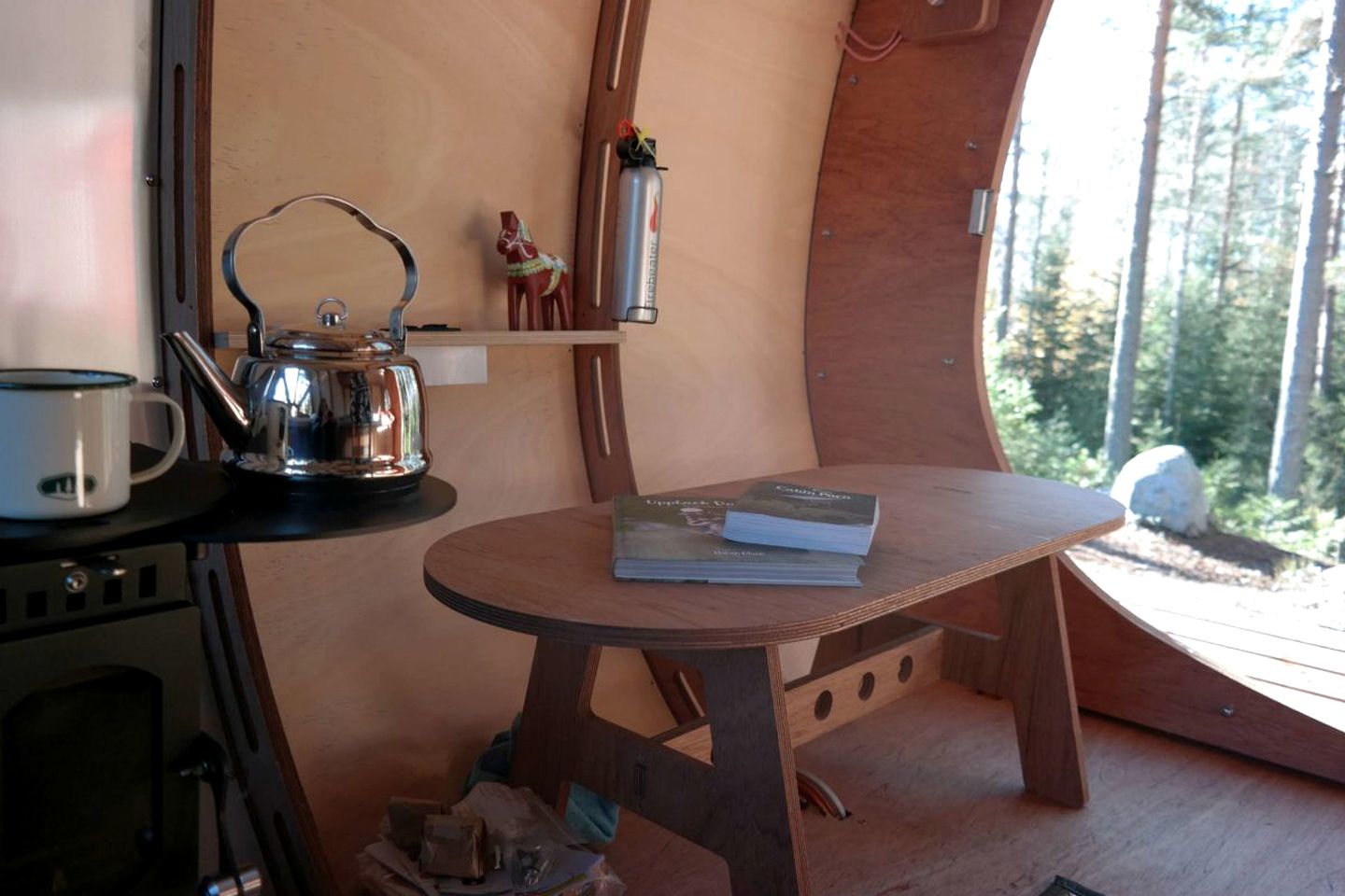 Modern Pod Rental with Wood-Burning Stove for a Woodland Vacation near Falun, Sweden