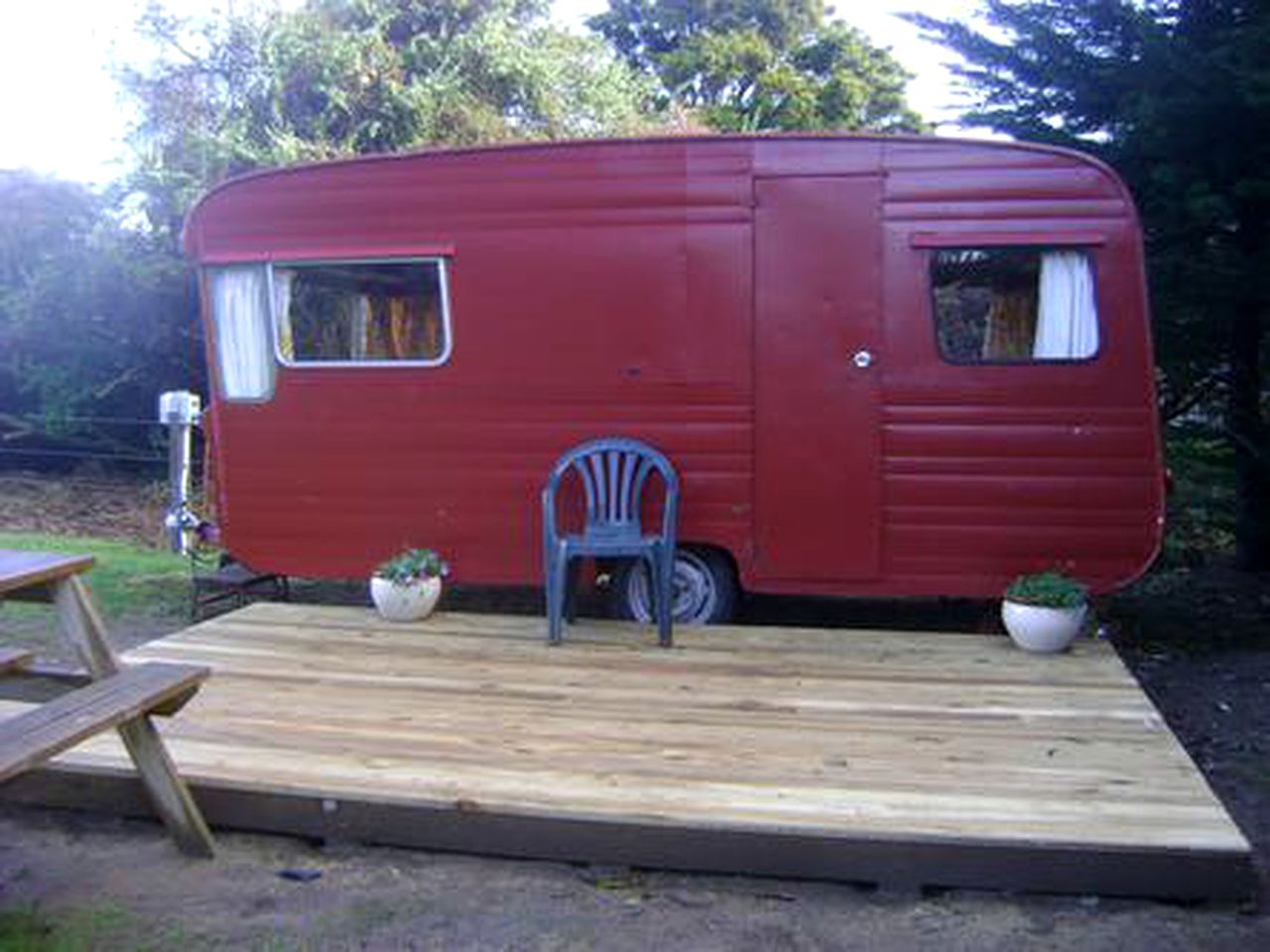 Retro Caravan with Deck by the Sea in Newhaven, New Zealand