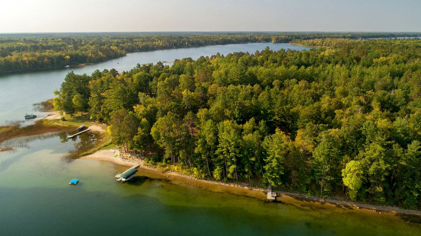 Lakefront Luxury Cabin with Private Beach near Bemidji, Minnesota