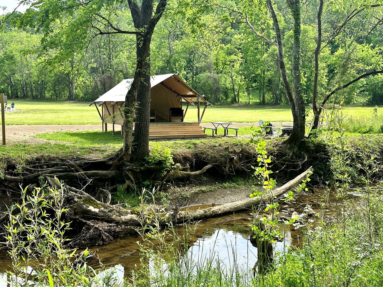 Vibrant Creekside Safari Tent Oasis near Smoky Mountain in Tennessee