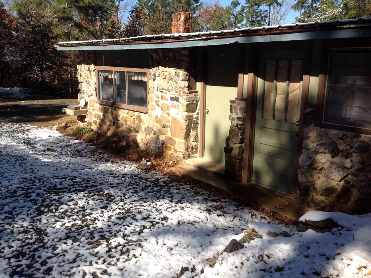 Rustic Camping Cabin with Unique Stone Shower near Mena, Arkansas