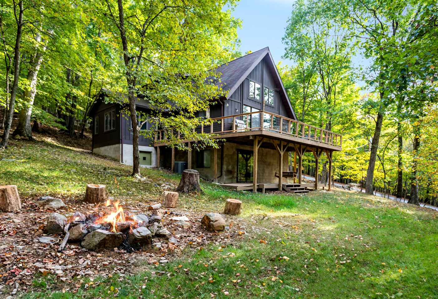 Peaceful Chalet-Cabin with a Private Lake, Hot Tub, Fire Pit and Deck at this Berkeley Springs, WV Getaway