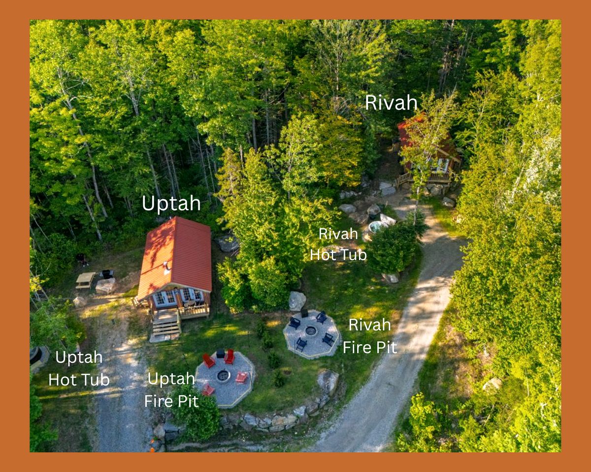 Peaceful Woodland Escape with Two Cabins, Firepit Nights & Hot Tubs in Bethel, Maine