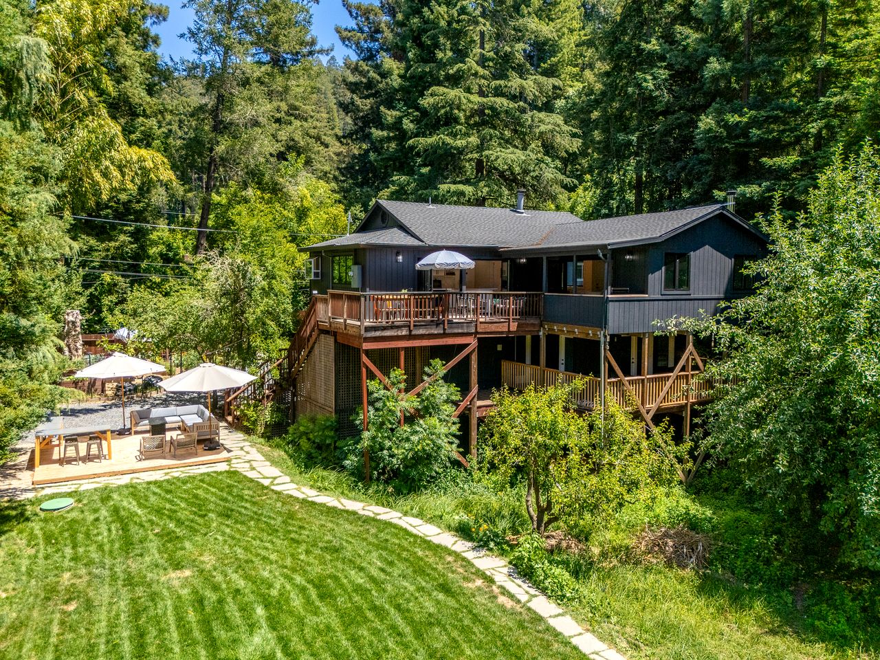 Stylish Riverfront Retreat with Private Dock & Hot Tub near Wineries in Forestville, California