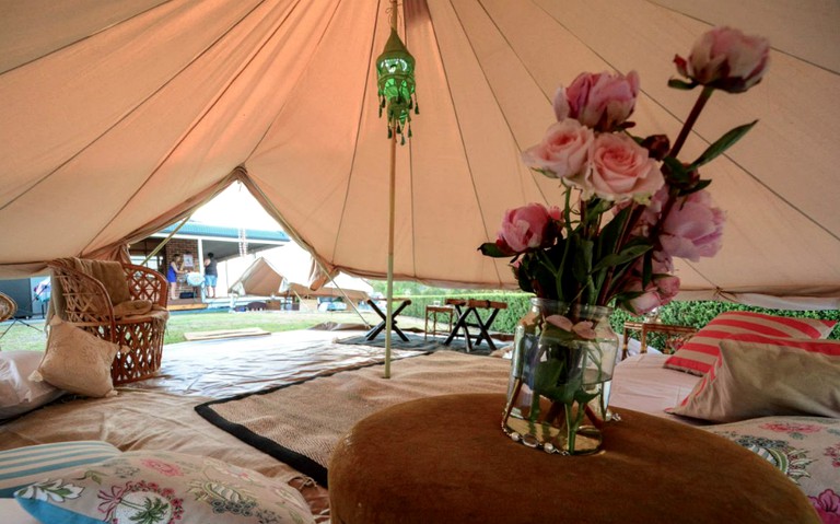 Tented cabins on Euroka campground (Kurrajong Hills, New South Wales, Australia)