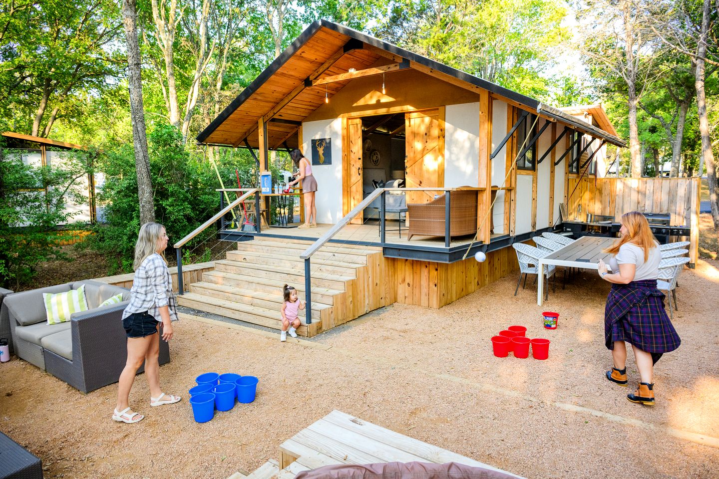 Cozy Lakefront Glamping Cabin with Private Patio near Austin, Texas